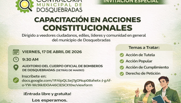 CONVOCATORIA: Contraloría de Dosquebradas invita a Capacitación sobre Acciones Constitucionales